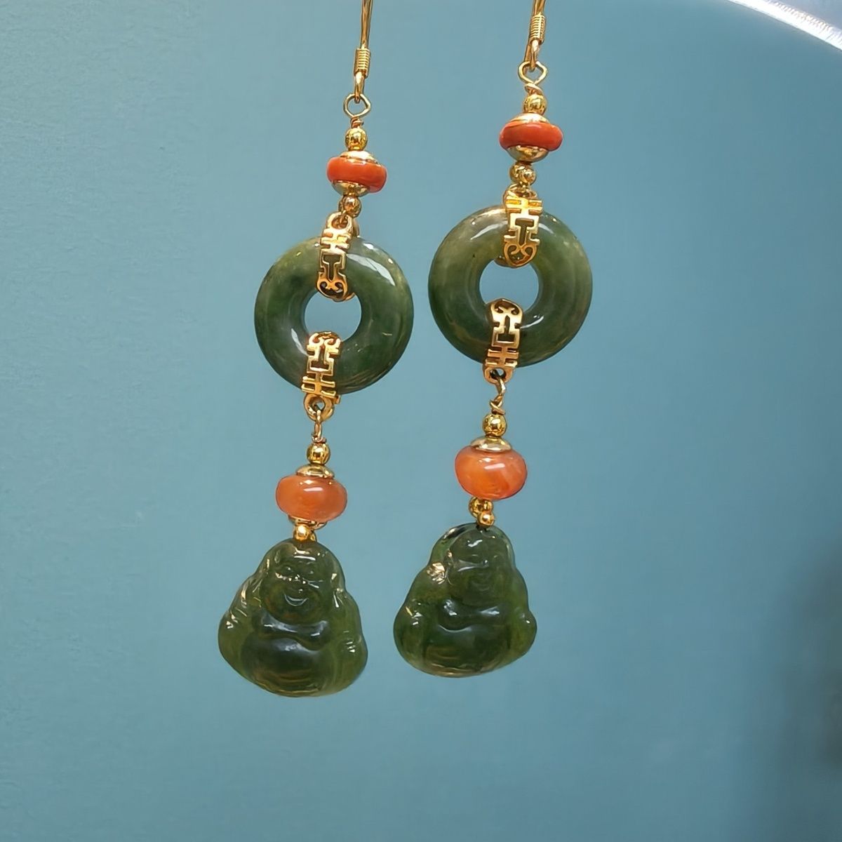 Hetian Jade Buddha Peace Earrings S925 - Crystalvana