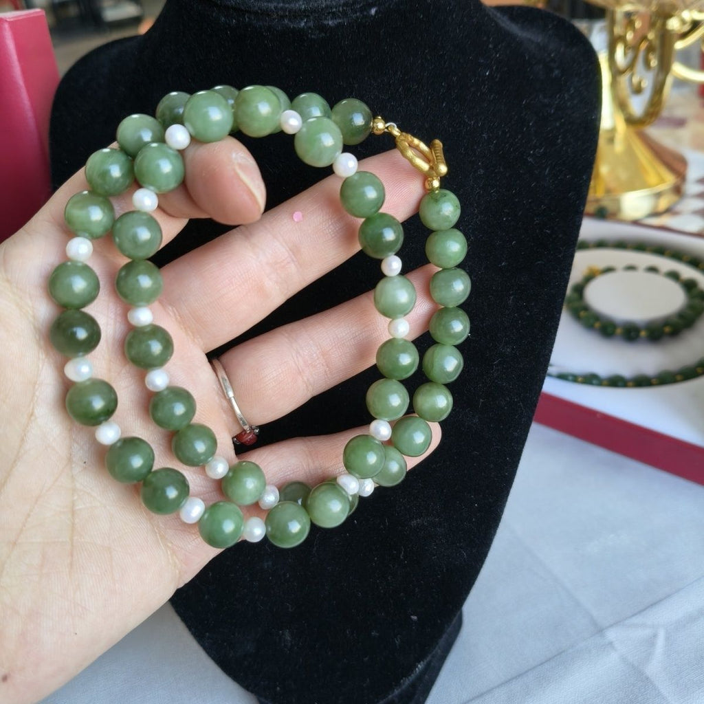 Natural Hetian Jade Cat Eye Pearl Necklace - Crystalvana