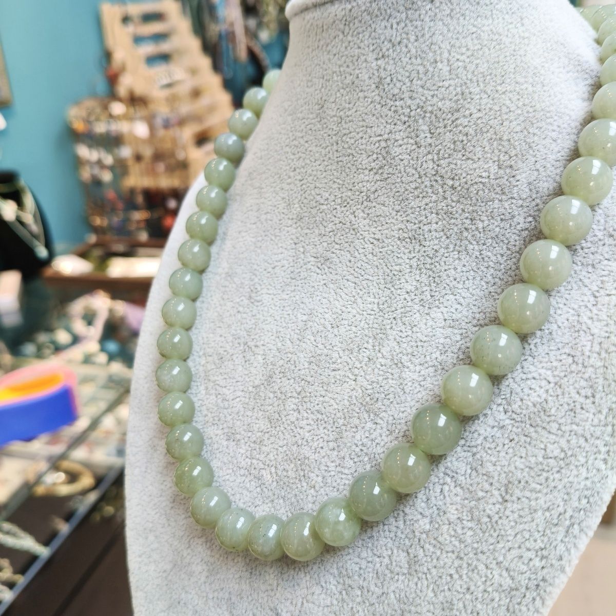 Natural Hetian Jade Qiemo Blue Necklace 10mm - Crystalvana