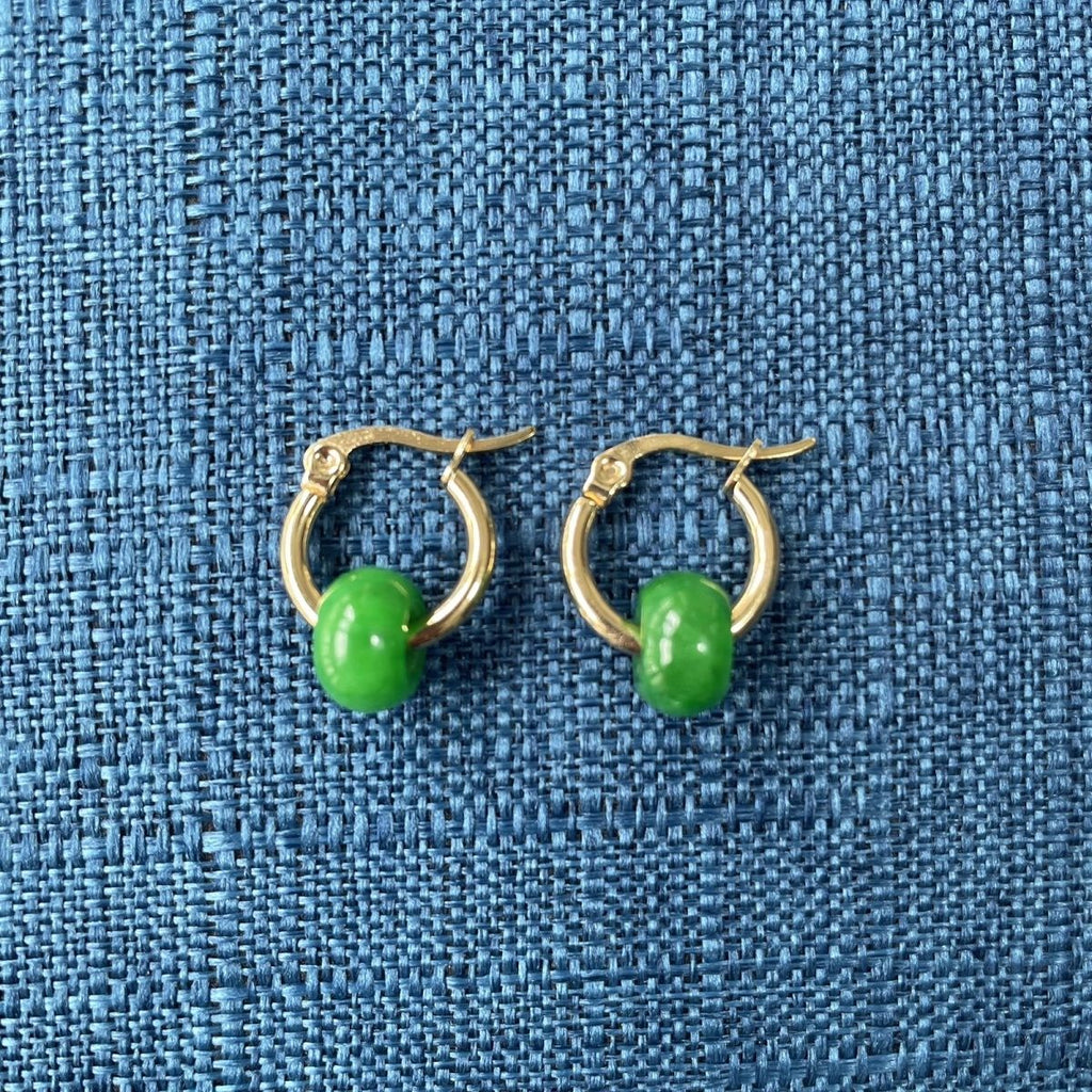 Natural Jade Imperial Green 10mm Donut Earrings - Crystalvana