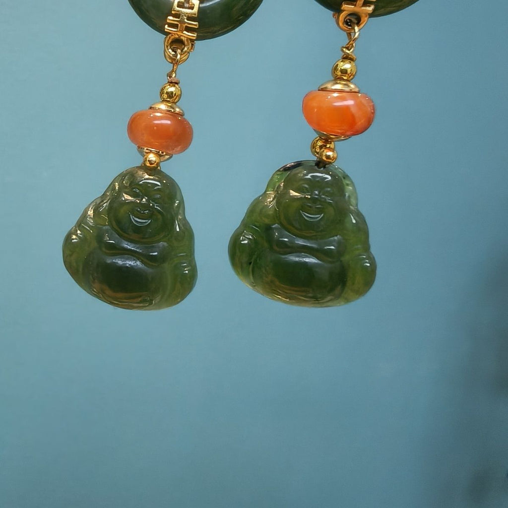 Hetian Jade Buddha Peace Earrings S925 - Crystalvana