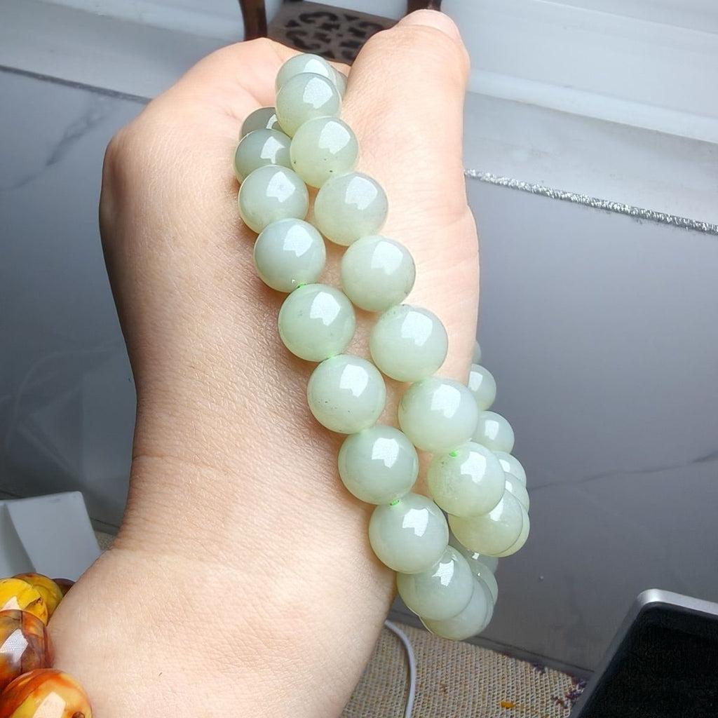 Natural Hetian Jade Qiemo Blue Necklace 10mm - Crystalvana