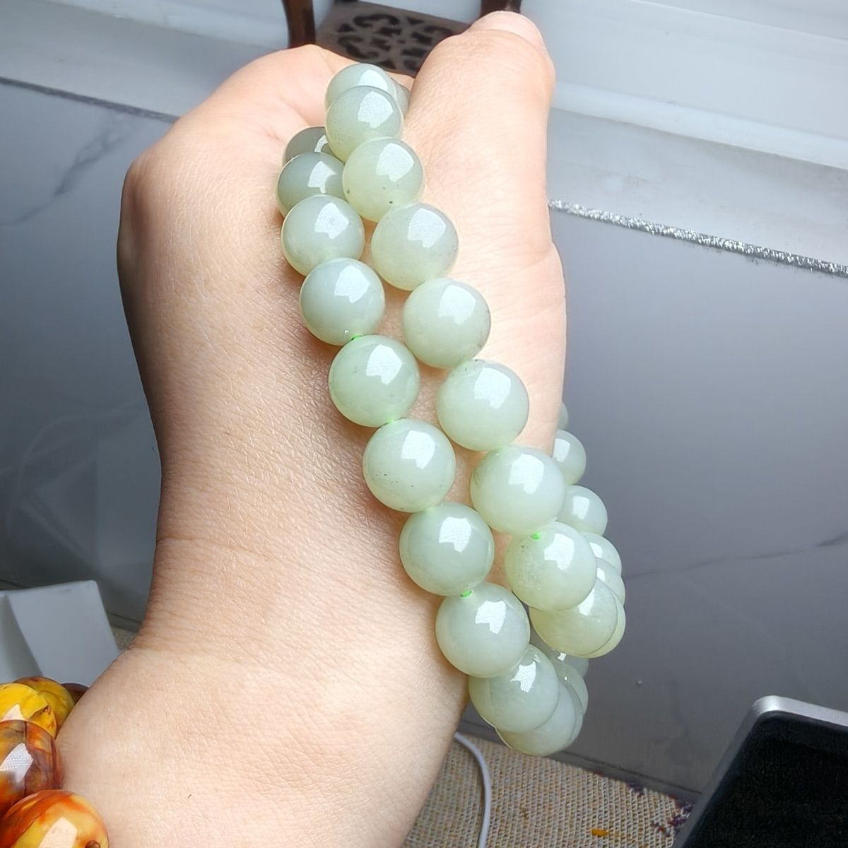 Natural Hetian Jade Qiemo Blue Necklace 10mm - Crystalvana