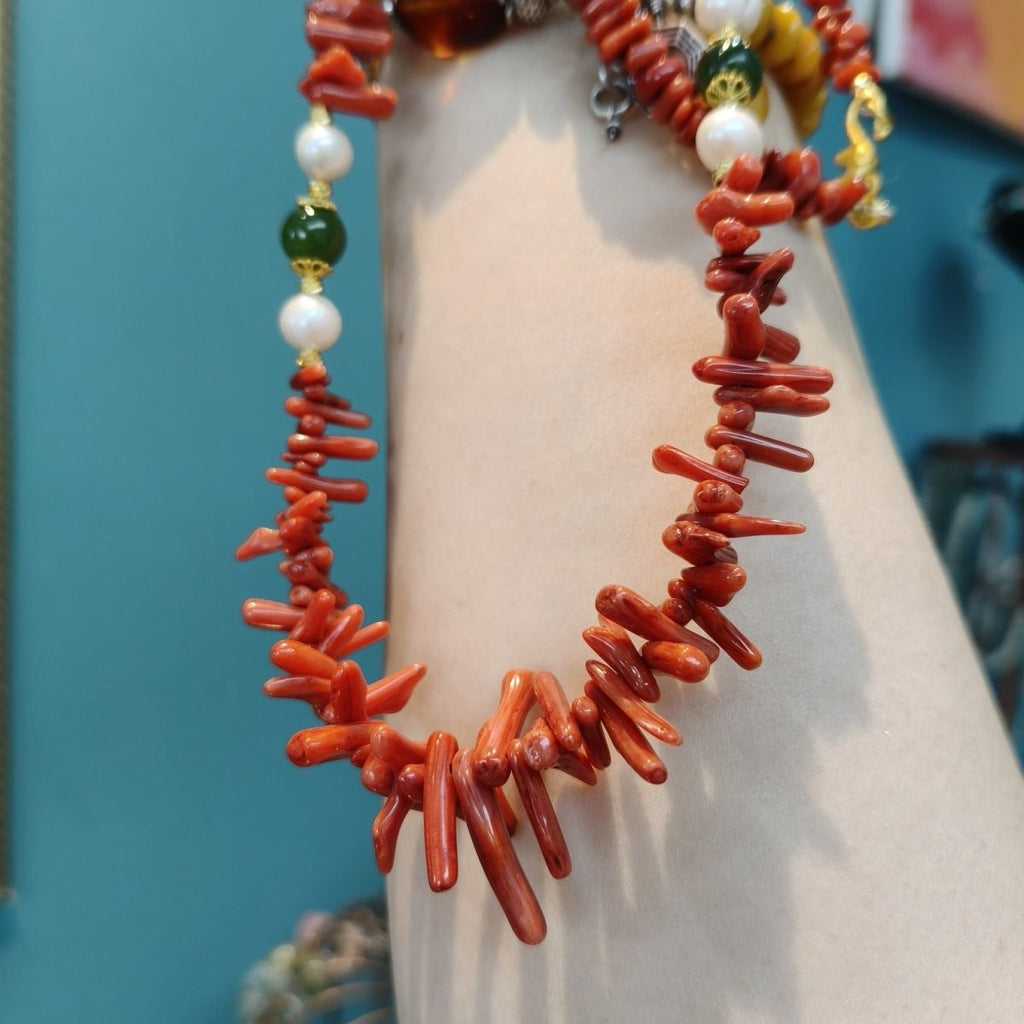 Natural Red Hetian Jade Pearl Long Necklace 90cm - Crystalvana