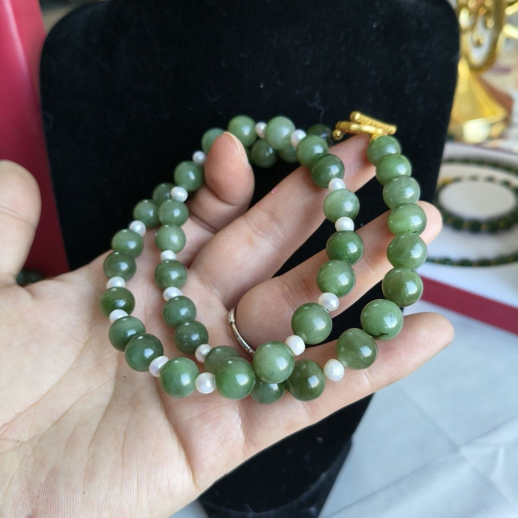 Natural Hetian Jade Cat Eye Pearl Necklace - Crystalvana