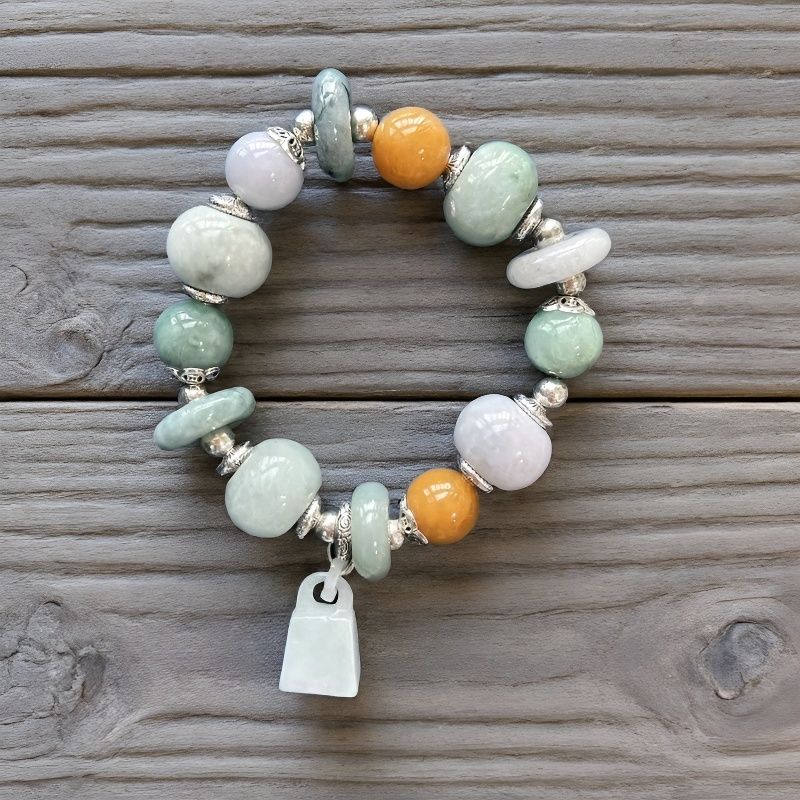 Natural Jade Multi Gemstone Bracelet Peace Button - Crystalvana