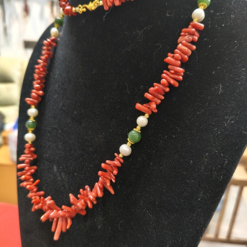 Natural Red Hetian Jade Pearl Long Necklace 90cm - Crystalvana
