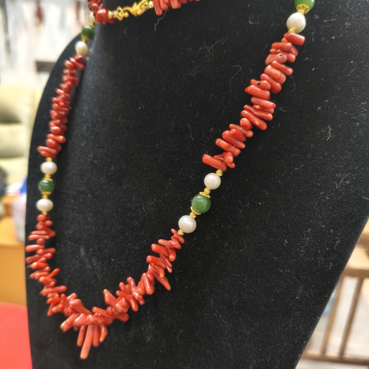Natural Red Hetian Jade Pearl Long Necklace 90cm - Crystalvana