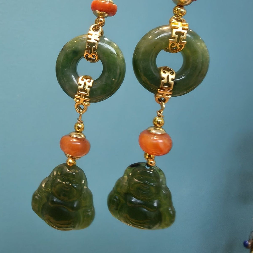 Hetian Jade Buddha Peace Earrings S925 - Crystalvana
