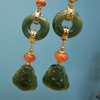Hetian Jade Buddha Peace Earrings S925 - Crystalvana