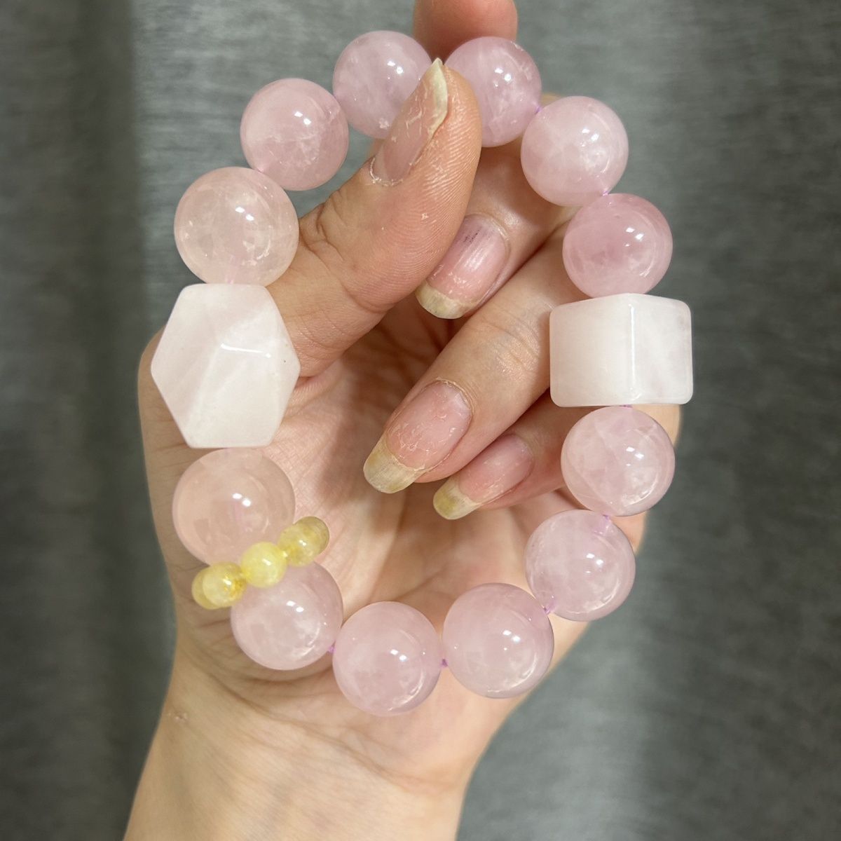 Natural Pink Quartz Gold Rutile 14mm Bracelet - Crystalvana