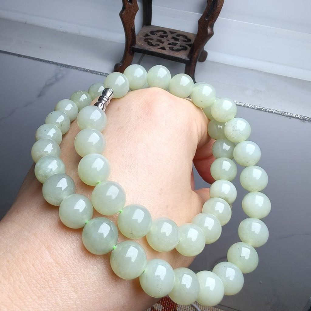 Natural Hetian Jade Qiemo Blue Necklace 10mm - Crystalvana