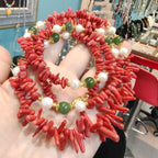 Natural Red Hetian Jade Pearl Long Necklace 90cm - Crystalvana