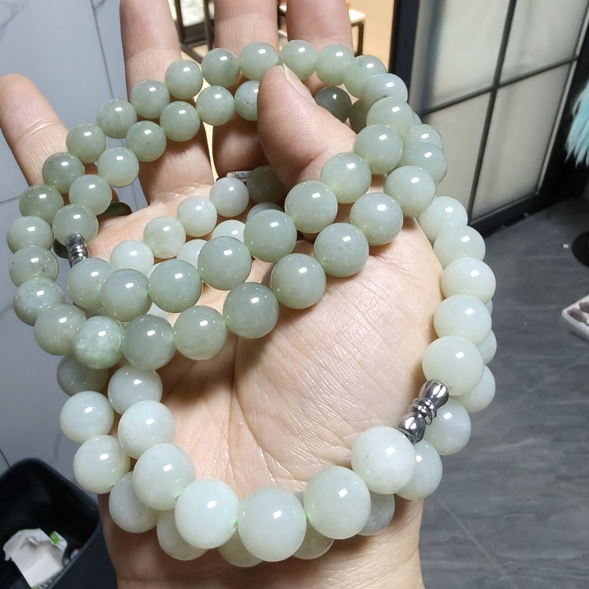 Natural Hetian Jade Qiemo Blue Necklace 10mm - Crystalvana