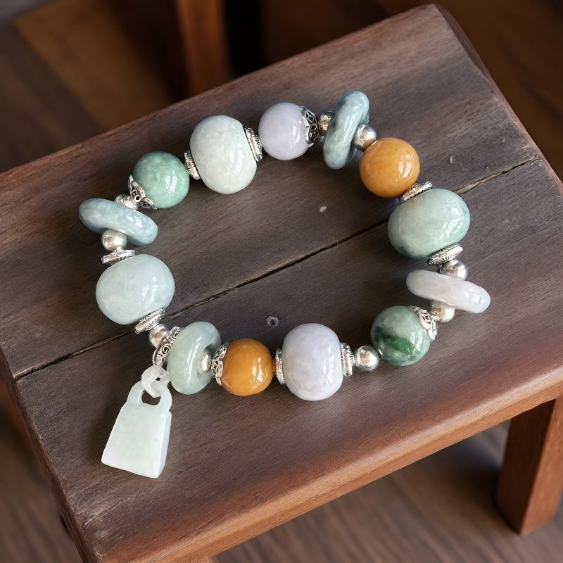 Natural Jade Multi Gemstone Bracelet Peace Button - Crystalvana