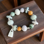 Natural Jade Multi Gemstone Bracelet Peace Button - Crystalvana
