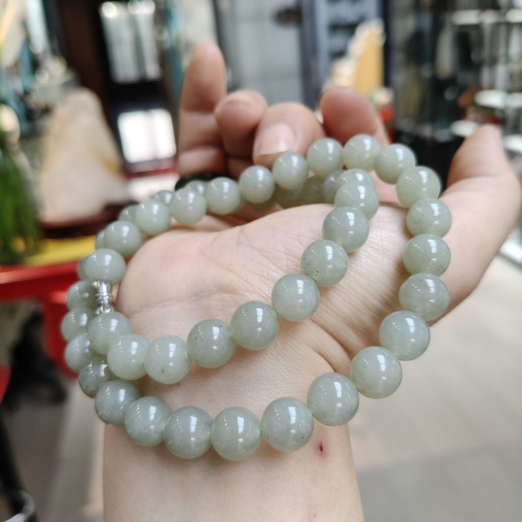Natural Hetian Jade Qiemo Blue Necklace 10mm - Crystalvana