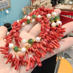 Natural Red Hetian Jade Pearl Long Necklace 90cm - Crystalvana