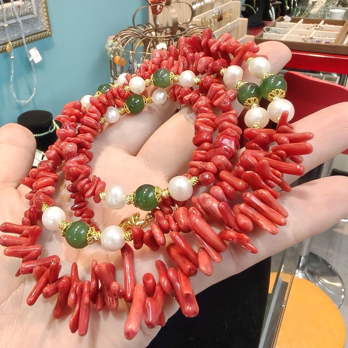 Natural Red Hetian Jade Pearl Long Necklace 90cm - Crystalvana