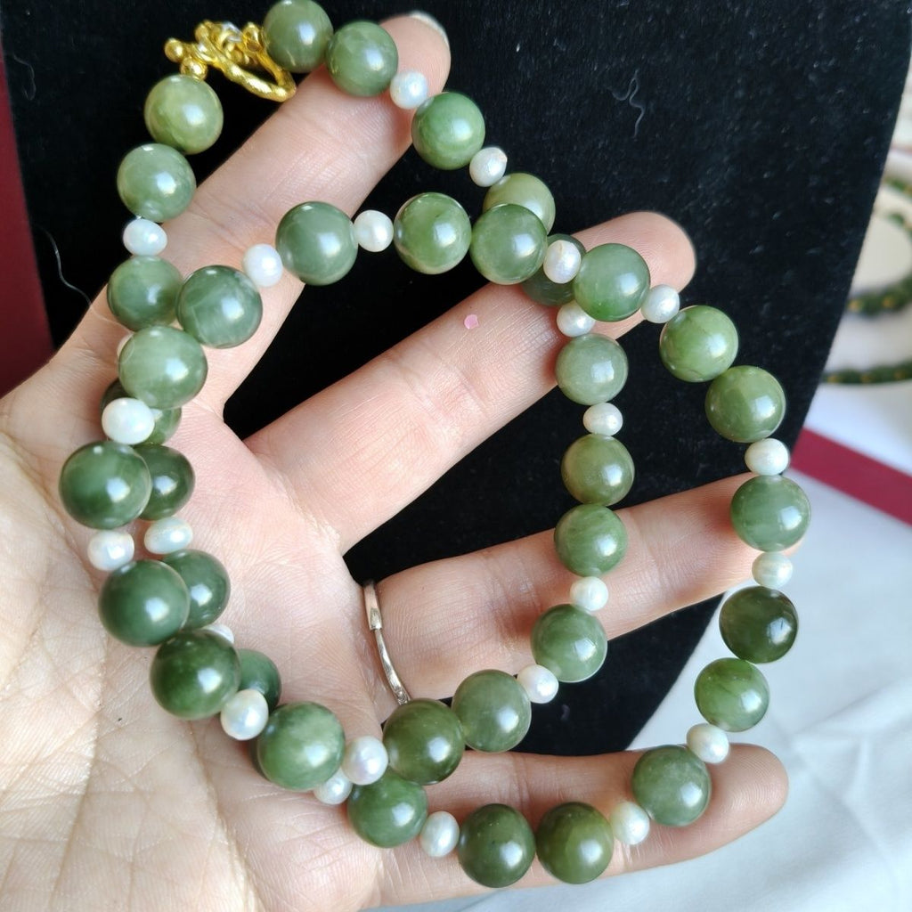 Natural Hetian Jade Cat Eye Pearl Necklace - Crystalvana