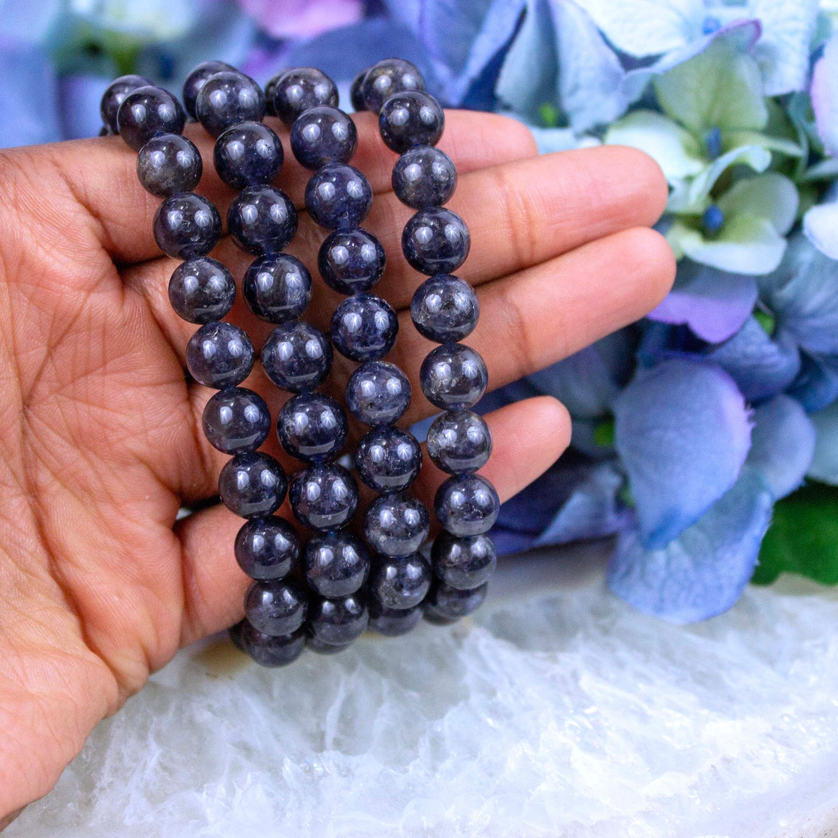 Iolite beaded bracelet in Crystalvana gift packaging