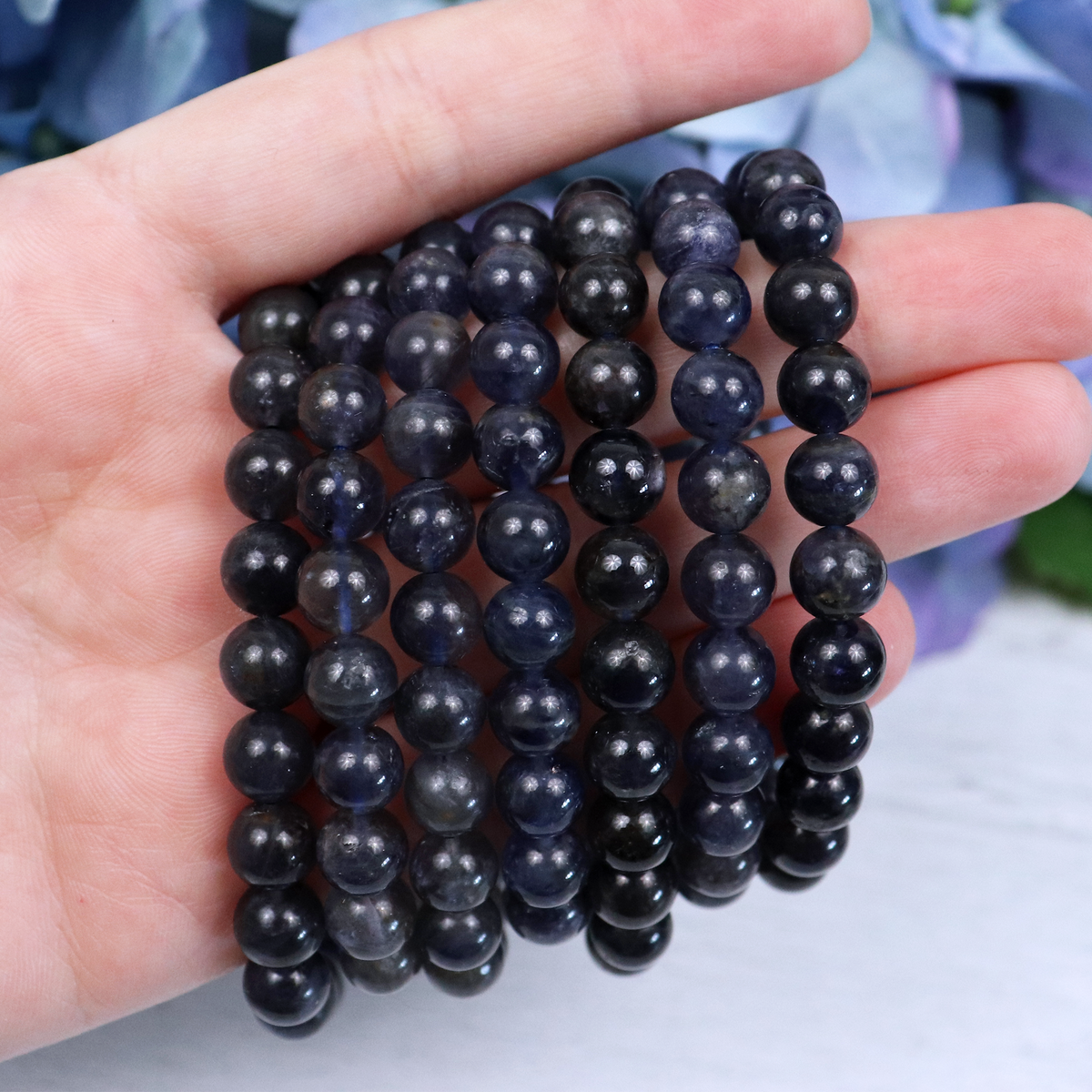 Natural Iolite bead detail – each stone is one of a kind