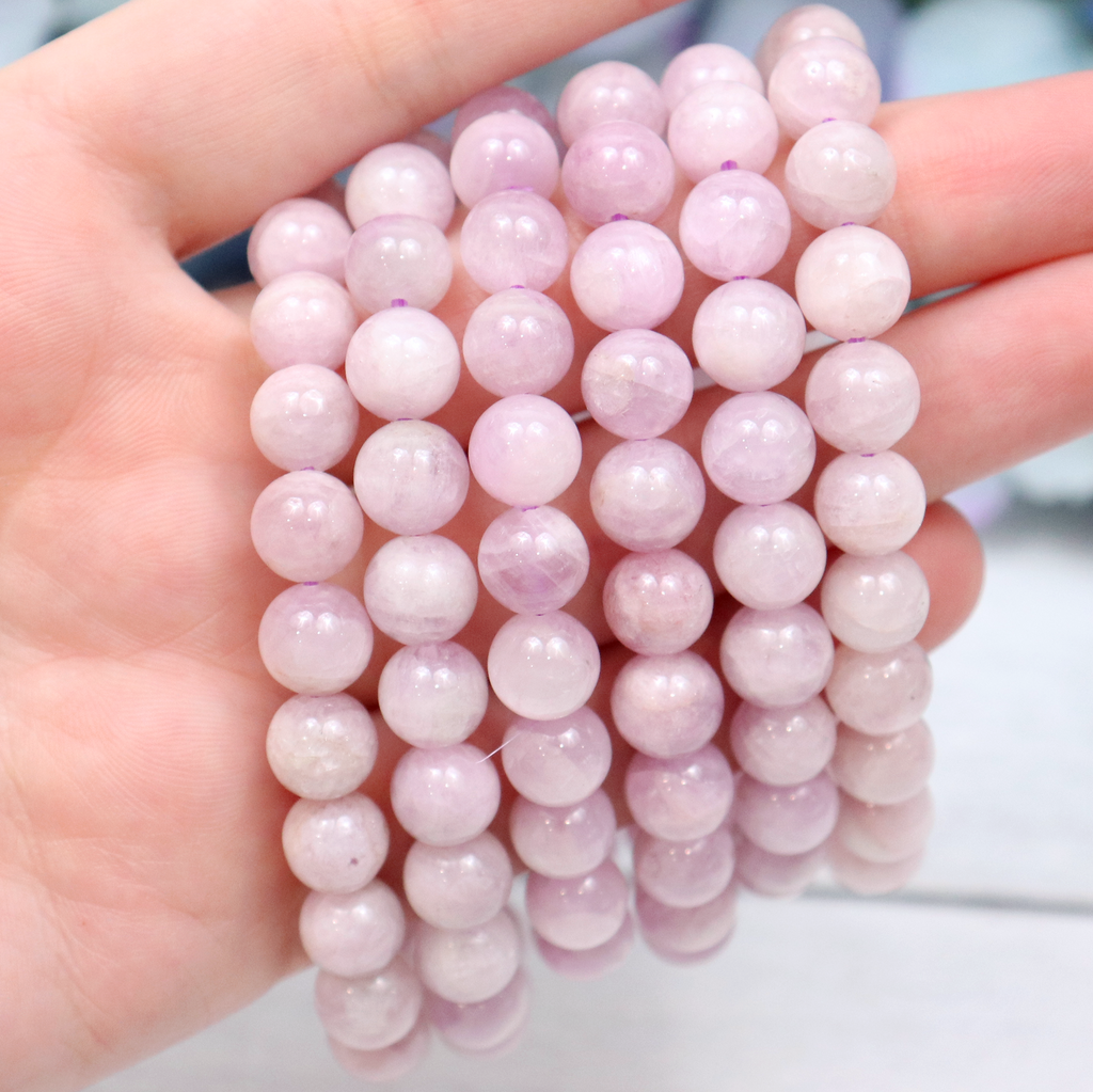 Kunzite Beaded Bracelet – natural Kunzite crystal bracelet by Crystalvana