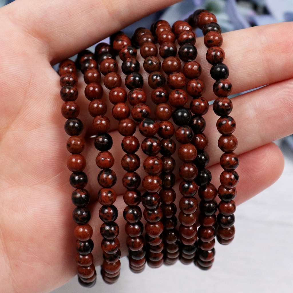 Mahogany Obsidian Beaded Bracelet – natural Mahogany Obsidian crystal bracelet by Crystalvana