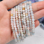 Close-up of natural Morganite beads showing colour and pattern