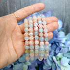 Morganite bracelet worn on the wrist