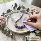 Natural amethyst choker necklace gift box unboxing beige pink lifestyle, Crystalvana