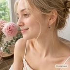 Natural amethyst and citrine earrings in beige gift box display ready for gifting, Crystalvana