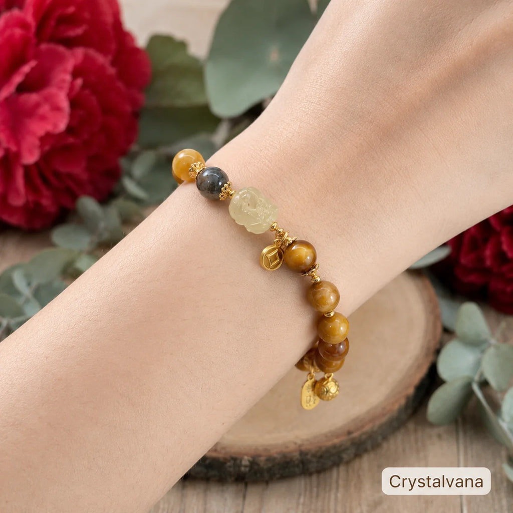 Natural Tiger Eye Bracelet Wealth Beast Charm Crystalvana 6