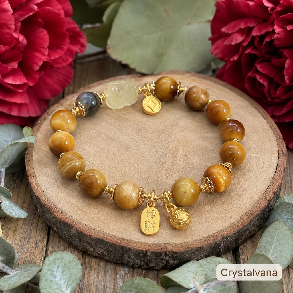 Natural Tiger Eye Bracelet Wealth Beast Charm Crystalvana 9