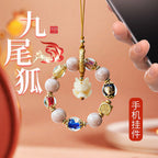 Mystical Fox crystal phone charm with pink porcelain for feminine energy and protection, Crystalvana