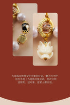 Mystical Fox crystal phone charm with pink porcelain for feminine energy and protection, Crystalvana