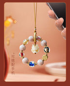 Mystical Fox crystal phone charm with pink porcelain for feminine energy and protection, Crystalvana
