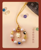 Mystical Fox crystal phone charm with pink porcelain for feminine energy and protection, Crystalvana
