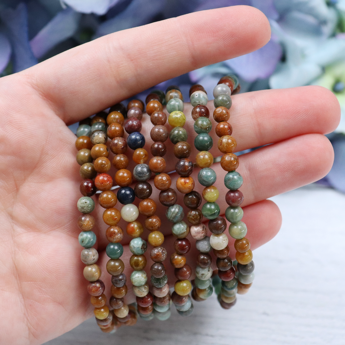 Ocean Jasper bracelet worn on the wrist