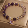Handcrafted Natural Amethyst bracelet with four-leaf clover pendant crystal jewelry by Crystalvana