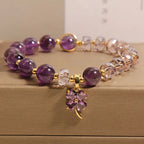 Handcrafted Natural Amethyst Bracelet with Four-Leaf Clover Pendant | Crystal Jewelry - Image 2