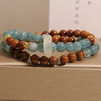 Handcrafted double blue chalcedony bracelet with jade crystal jewelry by Crystalvana