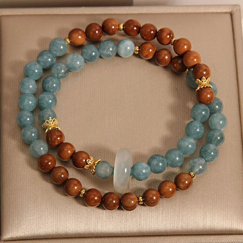 Handcrafted Double Blue Chalcedony Bracelet with Jade | Crystal Jewelry - Image 4