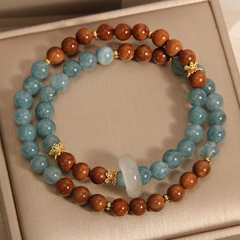 Handcrafted Double Blue Chalcedony Bracelet with Jade | Crystal Jewelry - Image 5