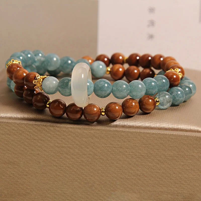 Handcrafted Double Blue Chalcedony Bracelet with Jade | Crystal Jewelry - Image 7