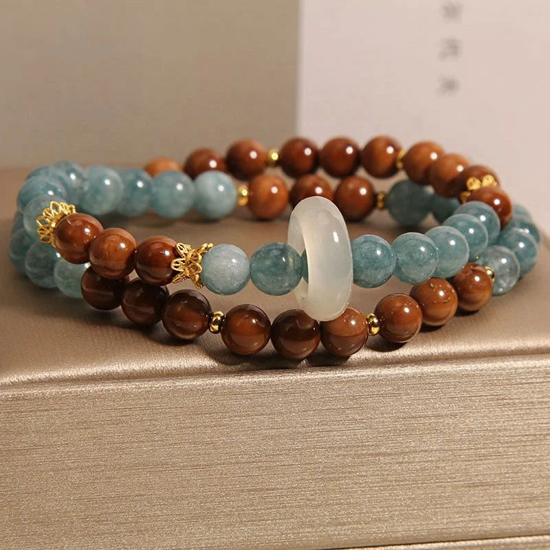 Handcrafted Double Blue Chalcedony Bracelet with Jade | Crystal Jewelry - Image 8