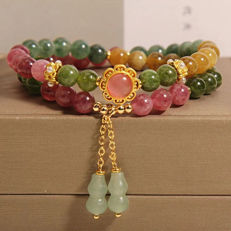 Handcrafted Natural Tourmaline bracelet with gourd pendant crystal jewelry by Crystalvana