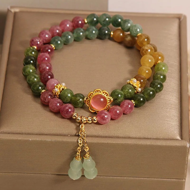 Handcrafted Natural Tourmaline Bracelet with Gourd Pendant | Crystal Jewelry - Image 4