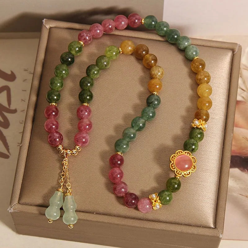 Handcrafted Natural Tourmaline Bracelet with Gourd Pendant | Crystal Jewelry - Image 13