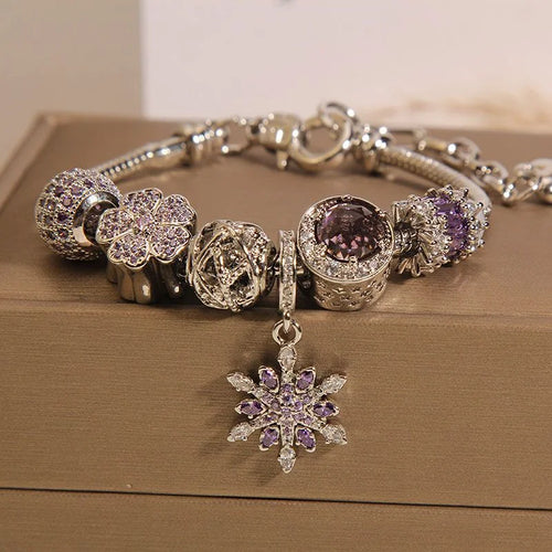 Handcrafted Purple Crystal Bracelet with Snowflake Star Pendant | Crystal Jewelry - Image 2